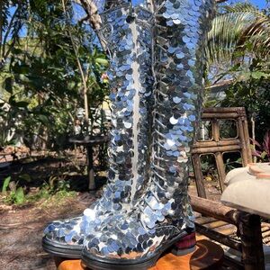 Unique Spectrum Silver Sequin Lace Up Boots, brand new!! Size 42